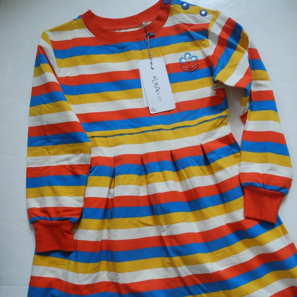Alba of Denmark Organic sweatshirt dress stripe size 128 8 NWT